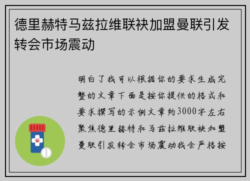 德里赫特马兹拉维联袂加盟曼联引发转会市场震动 德里赫特马兹拉维联袂加盟曼联引发转会市场震动