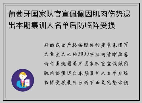 葡萄牙国家队官宣佩佩因肌肉伤势退出本期集训大名单后防临阵受损 葡萄牙国家队官宣佩佩因肌肉伤势退出本期集训大名单后防临阵受损